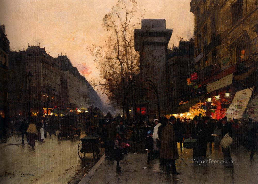 Eugene Galien Laloue Animation Pres de la Porte Saint Den Parisian Oil Paintings